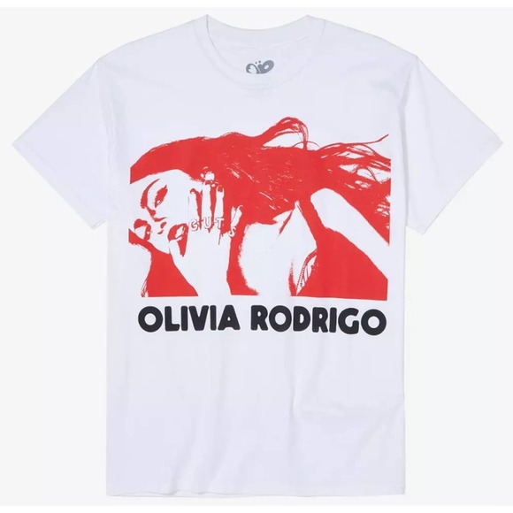 Olivia Rodrigo Men's Guts Album Red Stencil Graphic Tee T-Shirt in White - Picture 1 of 1
